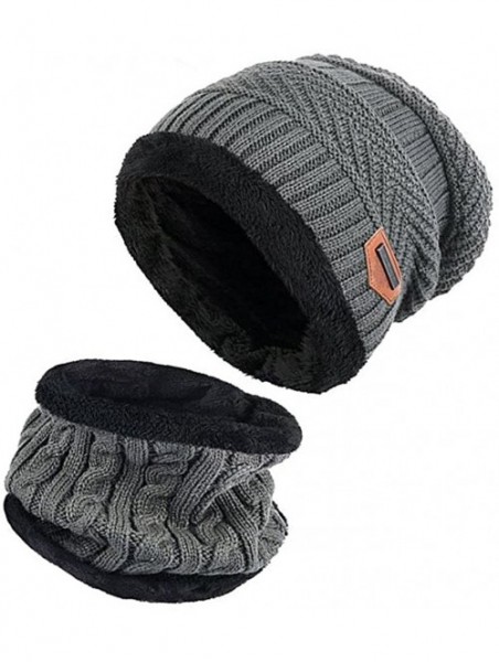 Skullies & Beanies Winter Beanie Hat Scarf Set Warm Knit Hat Thick Knit Skull Cap Touch Screen Glove Unisex - Gray - CV18890G...