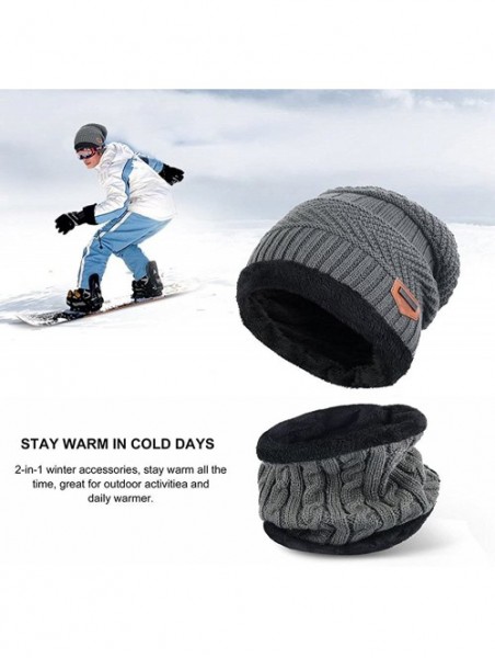 Skullies & Beanies Winter Beanie Hat Scarf Set Warm Knit Hat Thick Knit Skull Cap Touch Screen Glove Unisex - Gray - CV18890G...