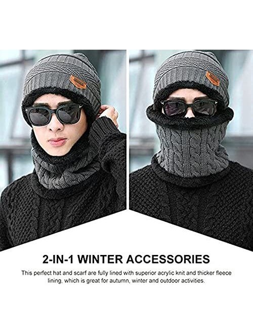 Skullies & Beanies Winter Beanie Hat Scarf Set Warm Knit Hat Thick Knit Skull Cap Touch Screen Glove Unisex - Gray - CV18890G...