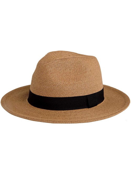Sun Hats Sun Straw Fedora Beach Hat Fine Braid UPF50+ for Both Women Men - Brown - CE18H6X650G $54.51