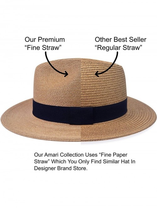 Sun Hats Sun Straw Fedora Beach Hat Fine Braid UPF50+ for Both Women Men - Brown - CE18H6X650G $54.51