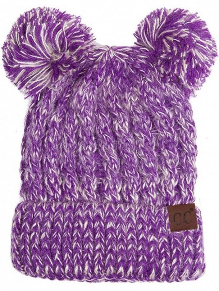 Skullies & Beanies Women Ribbed Knitted Double Pom Pom Beanie Hat - 2 Tone Purple - C518753W37R $20.85