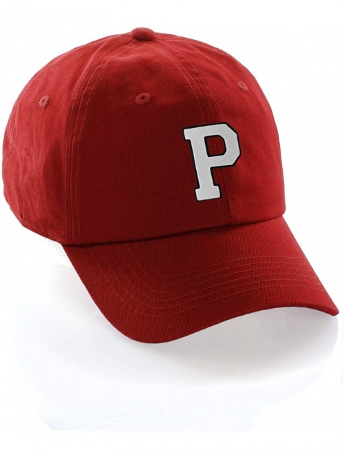 Baseball Caps Customized Letter Intial Baseball Hat A to Z Team Colors- Red Cap Black White - Letter P - C418N8G03GR $16.42