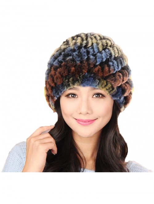 Skullies & Beanies Rex Rabbit Fur Knit Beanie Hats Multicolor - Peacock - CK11M7ZO1WL $23.12