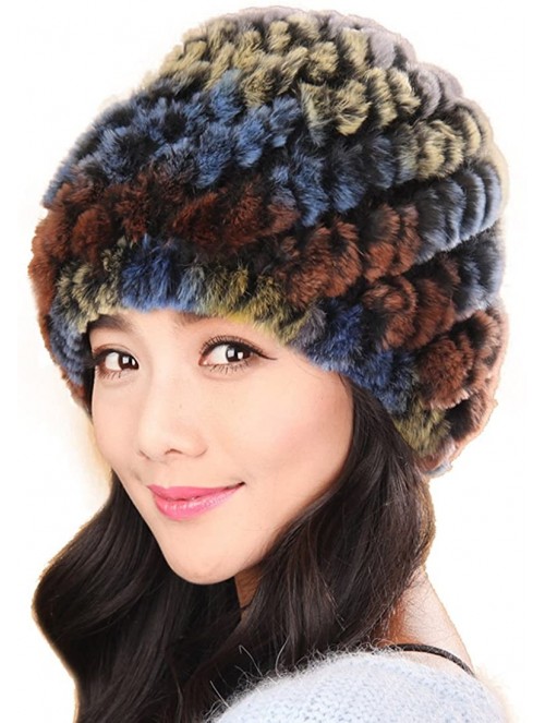 Skullies & Beanies Rex Rabbit Fur Knit Beanie Hats Multicolor - Peacock - CK11M7ZO1WL $23.12