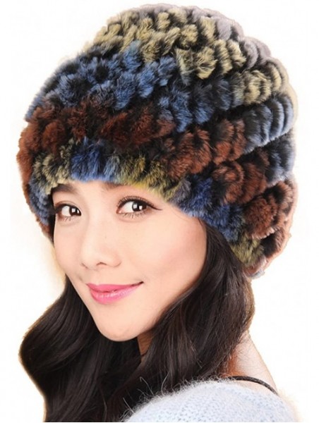 Skullies & Beanies Rex Rabbit Fur Knit Beanie Hats Multicolor - Peacock - CK11M7ZO1WL $23.12