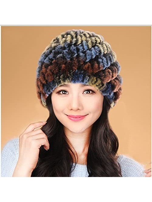 Skullies & Beanies Rex Rabbit Fur Knit Beanie Hats Multicolor - Peacock - CK11M7ZO1WL $23.12