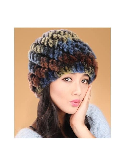 Skullies & Beanies Rex Rabbit Fur Knit Beanie Hats Multicolor - Peacock - CK11M7ZO1WL $23.12