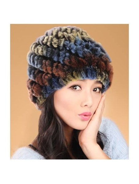 Skullies & Beanies Rex Rabbit Fur Knit Beanie Hats Multicolor - Peacock - CK11M7ZO1WL $23.12