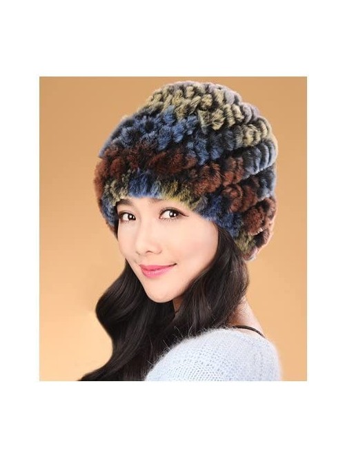 Skullies & Beanies Rex Rabbit Fur Knit Beanie Hats Multicolor - Peacock - CK11M7ZO1WL $23.12