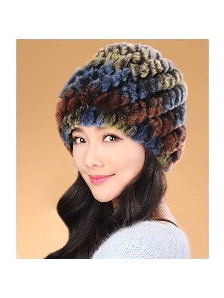 Skullies & Beanies Rex Rabbit Fur Knit Beanie Hats Multicolor - Peacock - CK11M7ZO1WL $23.12