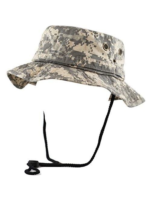 Sun Hats 100% Cotton Stone-Washed Safari Wide Brim Foldable Double-Sided Sun Boonie Bucket Hat - Grey Digital Camo - CQ12O5OI...