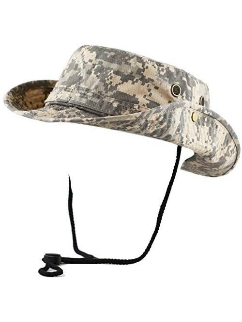 Sun Hats 100% Cotton Stone-Washed Safari Wide Brim Foldable Double-Sided Sun Boonie Bucket Hat - Grey Digital Camo - CQ12O5OI...