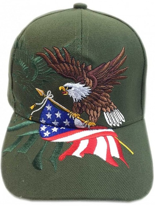 Baseball Caps Patriotic American Flag Design Baseball Cap USA 3D Embroidery - Olive - CP12BF555DR $23.77