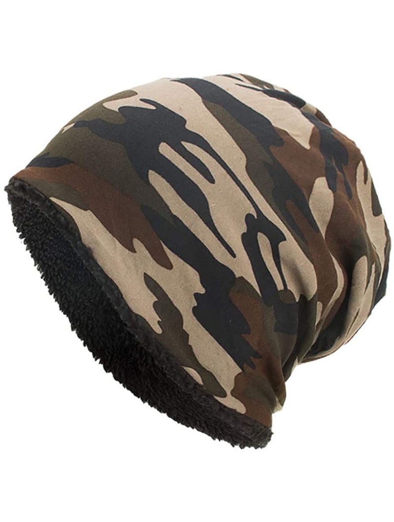 Skullies & Beanies Men's Slouchy Camouflage Beanie Winter Cotton Unisex Camo Knitted Fleece Lined Ski Skull Caps - Coffee - C...