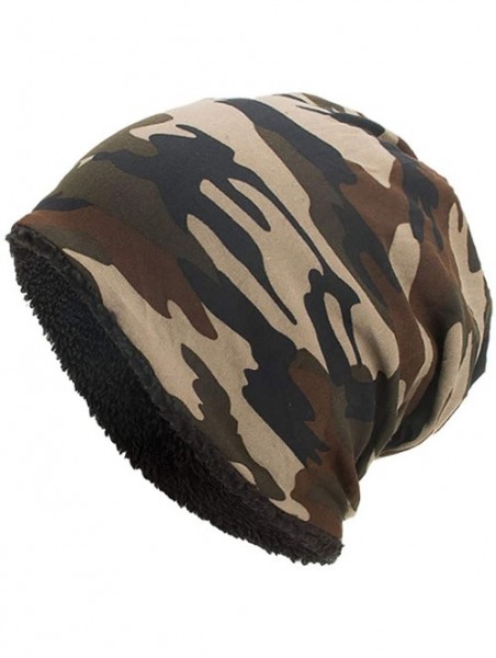 Skullies & Beanies Men's Slouchy Camouflage Beanie Winter Cotton Unisex Camo Knitted Fleece Lined Ski Skull Caps - Coffee - C...