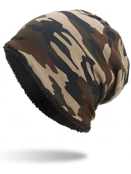 Skullies & Beanies Men's Slouchy Camouflage Beanie Winter Cotton Unisex Camo Knitted Fleece Lined Ski Skull Caps - Coffee - C...