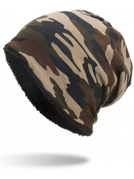 Skullies & Beanies Men's Slouchy Camouflage Beanie Winter Cotton Unisex Camo Knitted Fleece Lined Ski Skull Caps - Coffee - C...