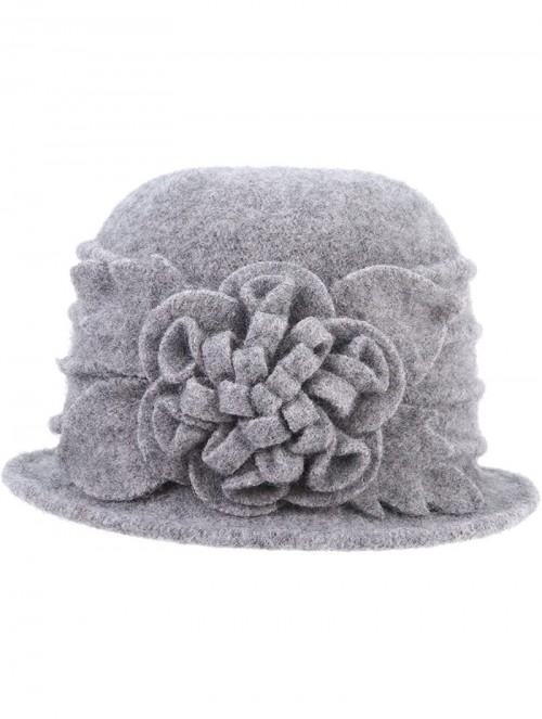 Skullies & Beanies 1920s Gatsby Womens Flower 100% Wool Warm Beanie Bow Hat Cap Crushable - Grey - CQ188L3HEWG $14.29