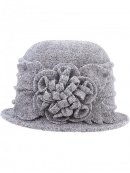 Skullies & Beanies 1920s Gatsby Womens Flower 100% Wool Warm Beanie Bow Hat Cap Crushable - Grey - CQ188L3HEWG $14.29