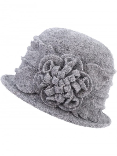 Skullies & Beanies 1920s Gatsby Womens Flower 100% Wool Warm Beanie Bow Hat Cap Crushable - Grey - CQ188L3HEWG $14.29