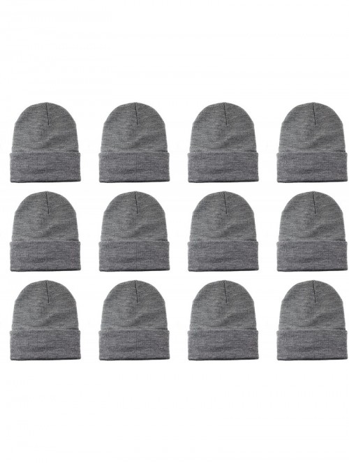 Skullies & Beanies Unisex Beanie Cap Knitted Warm Solid Color and Multi-Color Multi-Packs - 12 Pack - Light Grey - CG187C5OW2...