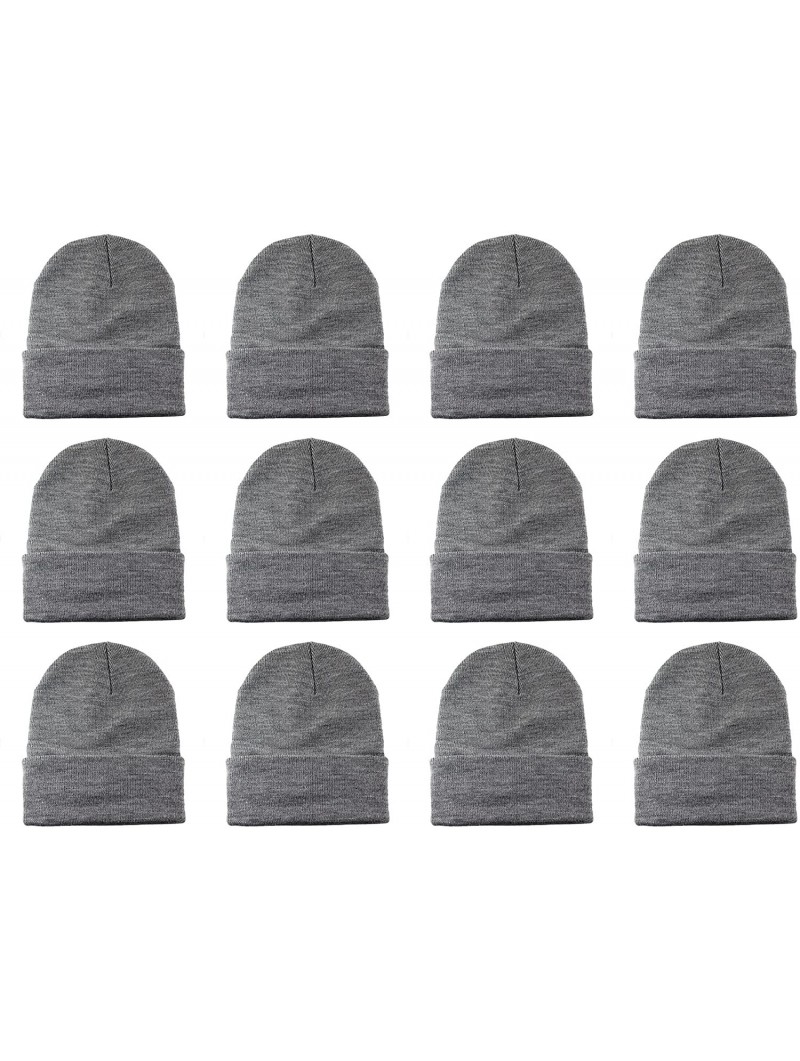 Skullies & Beanies Unisex Beanie Cap Knitted Warm Solid Color and Multi-Color Multi-Packs - 12 Pack - Light Grey - CG187C5OW2...