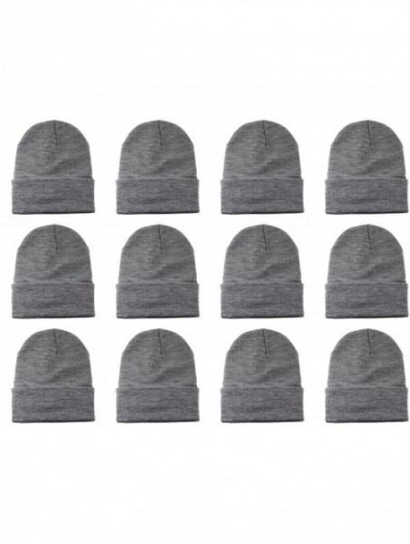 Skullies & Beanies Unisex Beanie Cap Knitted Warm Solid Color and Multi-Color Multi-Packs - 12 Pack - Light Grey - CG187C5OW2...