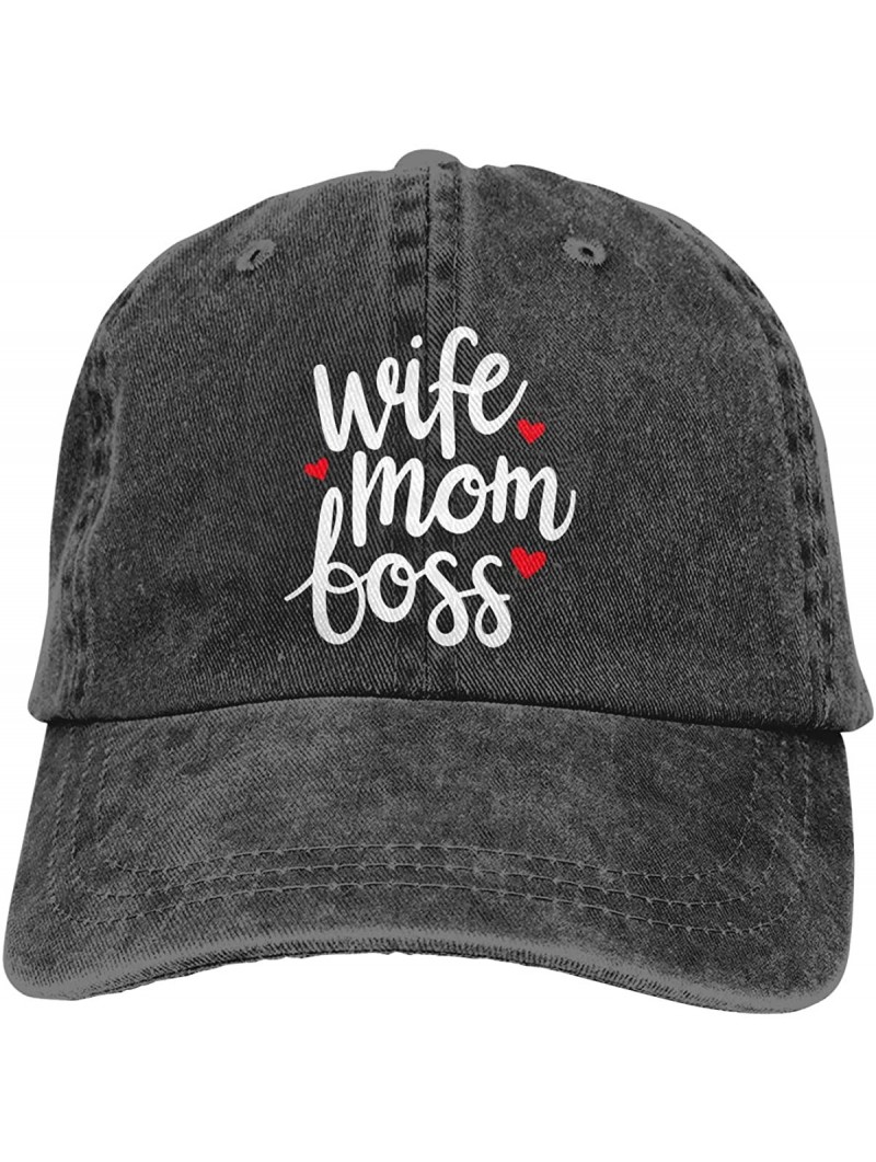 Baseball Caps Women's Wife Mom Boss Hat Vintage Washed Denim Adjustable Baseball Cap - Wife Mom Boss - Black - CM18ZE47QZD $1...