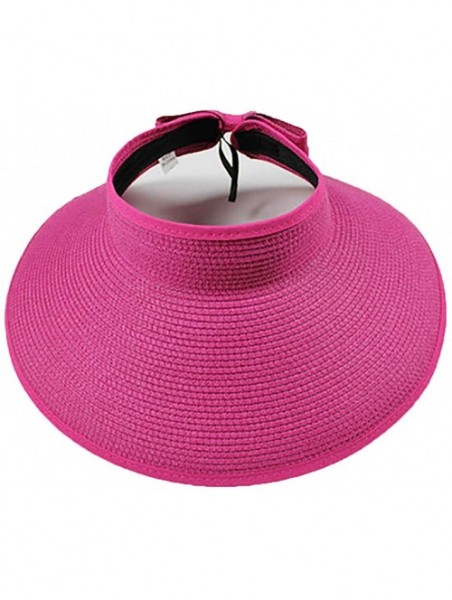 Sun Hats Women's Summer Foldable Straw Sun Visor w/Cute Bowtie UPF 50+ Packable Wide Brim Roll-Up Visor Beach Hat - CT18OWEI2...