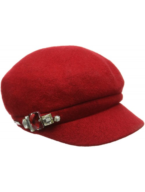 Newsboy Caps Women's Rhinstone Cap Wool with Sparkling Trim - Red - C5115FG4O21 $50.51