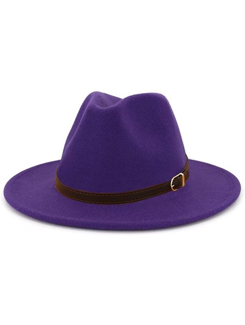 Fedoras Men & Women Panama Hat Classic Wide Brim Fedora Hat with Belt Buckle - Purple - CN192KLDSNW $13.96