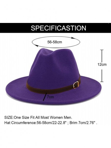 Fedoras Men & Women Panama Hat Classic Wide Brim Fedora Hat with Belt Buckle - Purple - CN192KLDSNW $13.96