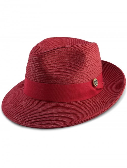 Fedoras Men's Wide Snap Brim Pinch Fedora - Burgundy - CM1827CRZ3O $61.73