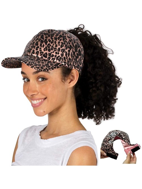 Baseball Caps Satin Lined Cap - Satin Lined Hat to Protect Hair from Breakage and Frizz - Leopard Pink - CY194AKTTXR $31.32