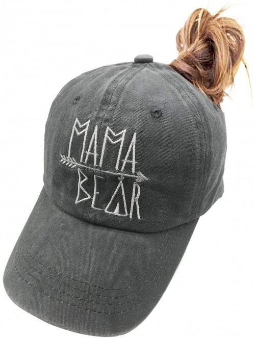 Baseball Caps Mama Bear Ponytail Hat Vintage Washed Distressed Baseball Dad Cap for Women - Grey - CB18Y5H0ER3 $14.66