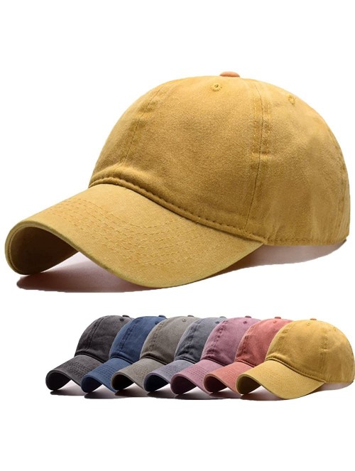 Baseball Caps Women Men Vintage Jeans Washed Distressed Baseball Cap Twill Adjustable Dad Hat - A-yellow - CR18G26IESQ $11.15