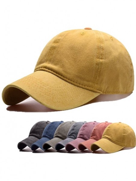 Baseball Caps Women Men Vintage Jeans Washed Distressed Baseball Cap Twill Adjustable Dad Hat - A-yellow - CR18G26IESQ $11.15