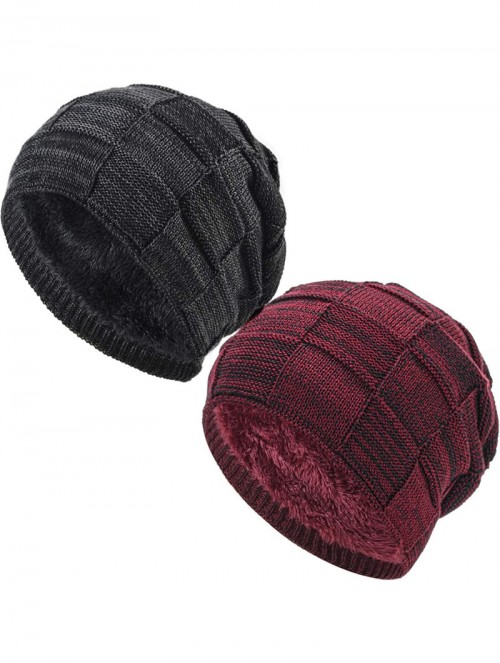Skullies & Beanies Oversized Unisex Fleece Lined Slouchy Beanie Soft Thick Warm Winter Knitted Beanie Ski Hat - C118ZLMRDMG $...
