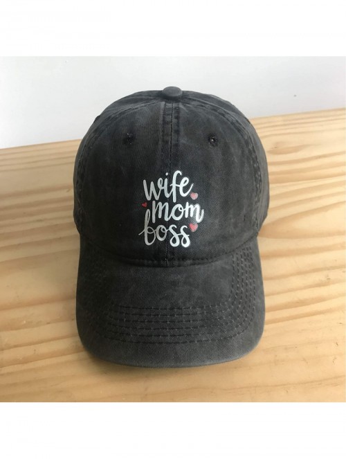 Baseball Caps Women's Wife Mom Boss Hat Vintage Washed Denim Adjustable Baseball Cap - Wife Mom Boss - Black - CM18ZE47QZD $1...