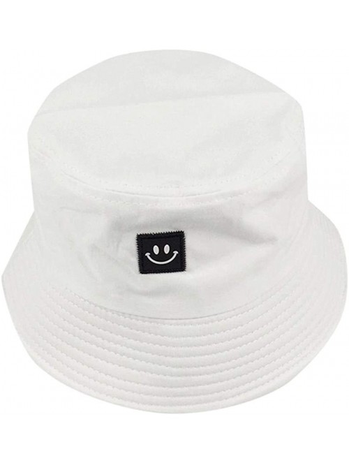 Bucket Hats Unise Hat Summer Travel Bucket Beach Sun Hat Smile Face Visor - White - C718RH43784 $11.05