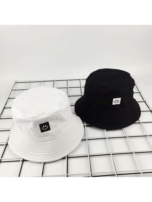 Bucket Hats Unise Hat Summer Travel Bucket Beach Sun Hat Smile Face Visor - White - C718RH43784 $11.05