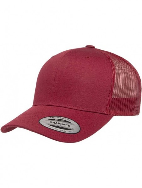 Baseball Caps Yupoong 6606 Curved Bill Trucker Mesh Snapback Hat with NoSweat Hat Liner - Cranberry - CV18XTTES73 $18.04