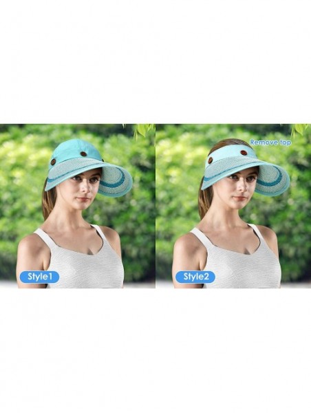 Sun Hats Womens UV Protection Hats Sun Visor for Girls Foldable Large Brim UPF Beach Ponytail Fishing Cap - Light Blue - C618...