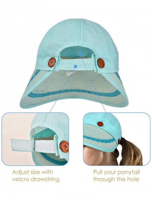 Sun Hats Womens UV Protection Hats Sun Visor for Girls Foldable Large Brim UPF Beach Ponytail Fishing Cap - Light Blue - C618...