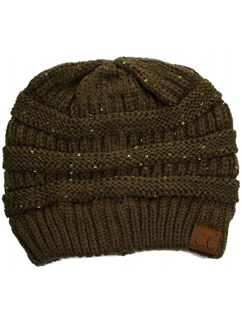 Skullies & Beanies Women Knitted Sparkle Sequin Soft Skull Cap Beanie - New Olive - C418IC6SRWX $17.37