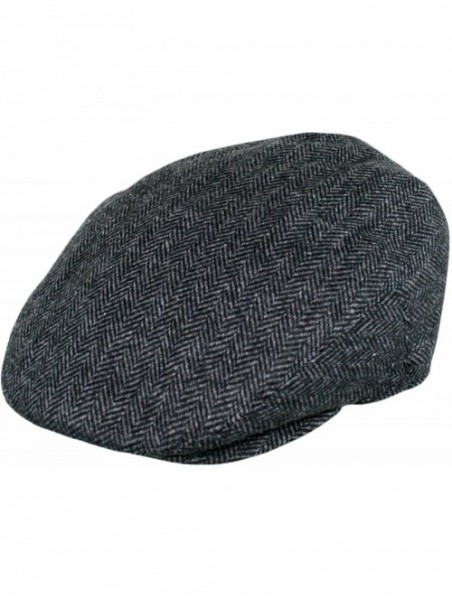 Newsboy Caps Men's Premium Wool Blend Classic Flat IVY newsboy Collection Hat - Herringbone/Charcoal - C3127FDNFD5 $18.08