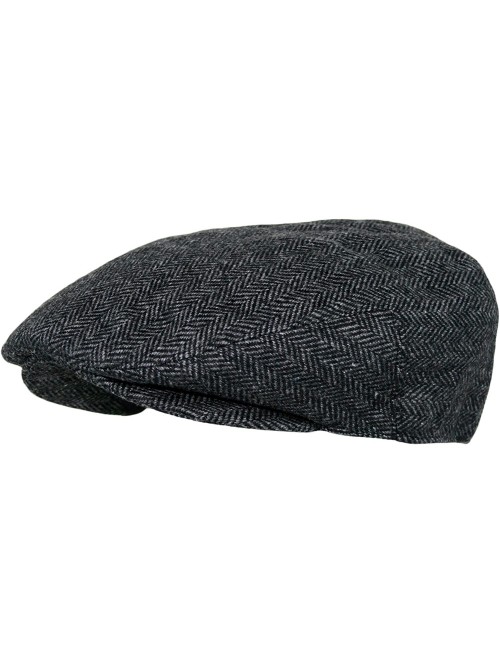 Newsboy Caps Men's Premium Wool Blend Classic Flat IVY newsboy Collection Hat - Herringbone/Charcoal - C3127FDNFD5 $18.08