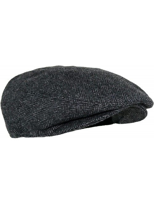 Newsboy Caps Men's Premium Wool Blend Classic Flat IVY newsboy Collection Hat - Herringbone/Charcoal - C3127FDNFD5 $18.08