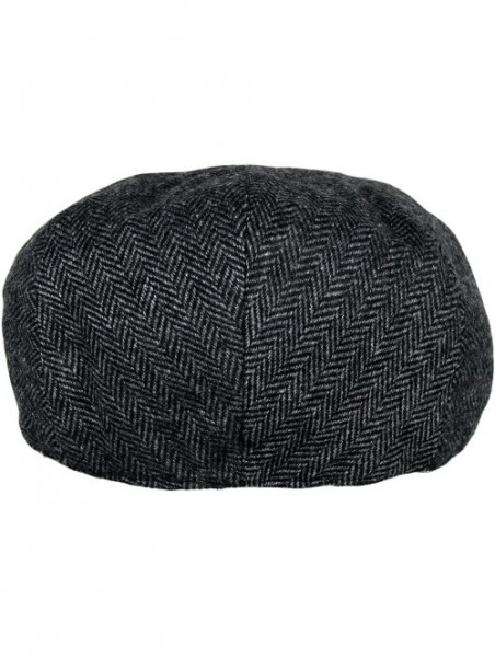 Newsboy Caps Men's Premium Wool Blend Classic Flat IVY newsboy Collection Hat - Herringbone/Charcoal - C3127FDNFD5 $18.08